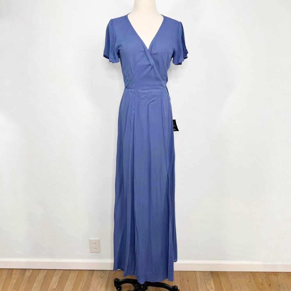 NWT Lulu's Heart of Marigold Dress Blue Wrap Maxi Gauzey Bridesmaid Party Size S - Picture 2 of 14